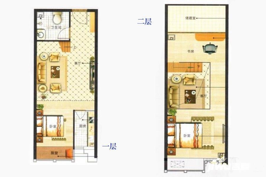 隆盛时代广场2室1厅1卫53㎡户型图