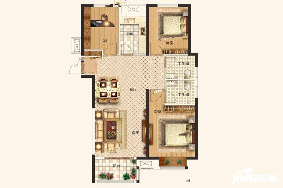 锦艺金水湾3室2厅2卫115.3㎡户型图