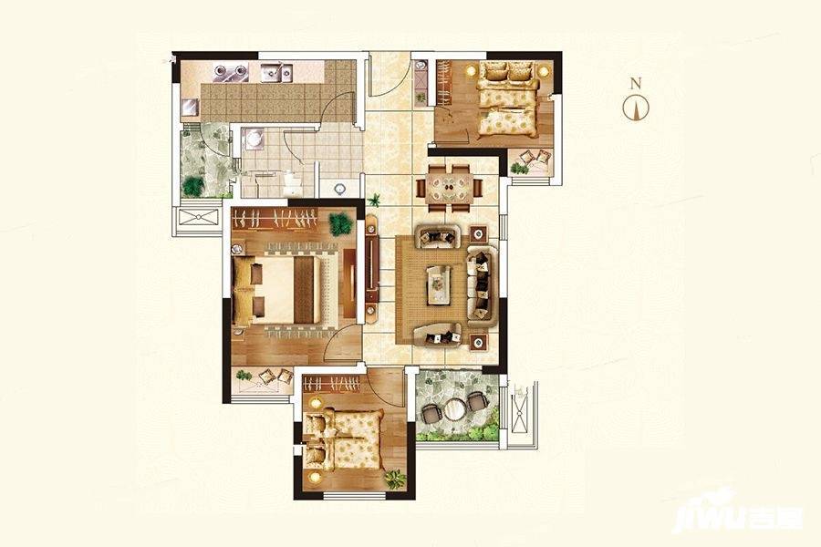 正商兴汉花园3室2厅1卫88.6㎡户型图