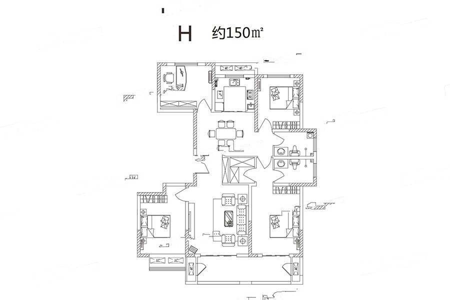 豫发白鹭源春晓4室2厅2卫150㎡户型图