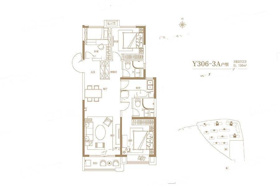 碧桂园天悦3室2厅2卫130㎡户型图