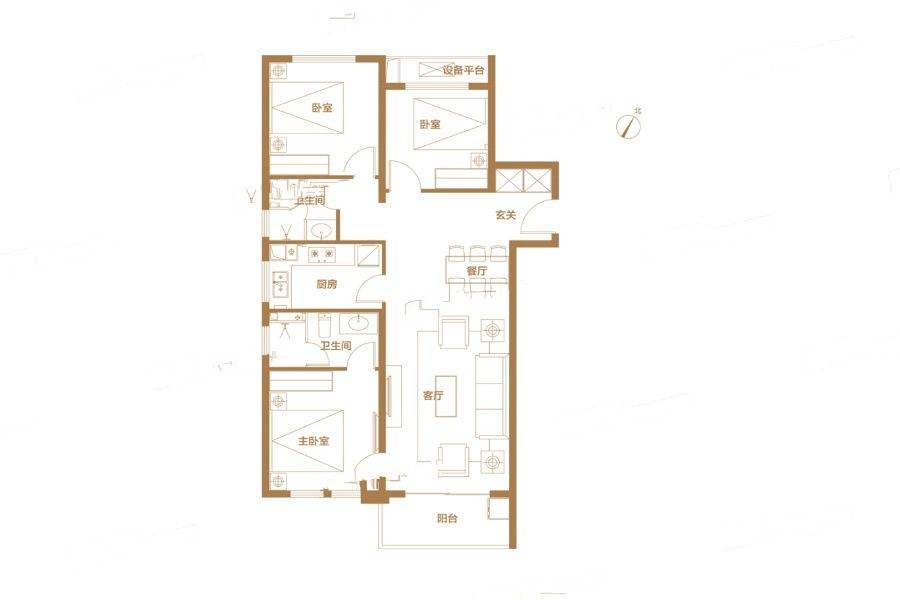 融创城开瓏府3室2厅2卫118㎡户型图