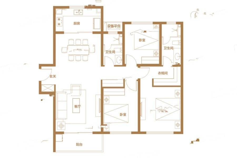 融创城开瓏府3室2厅2卫141㎡户型图