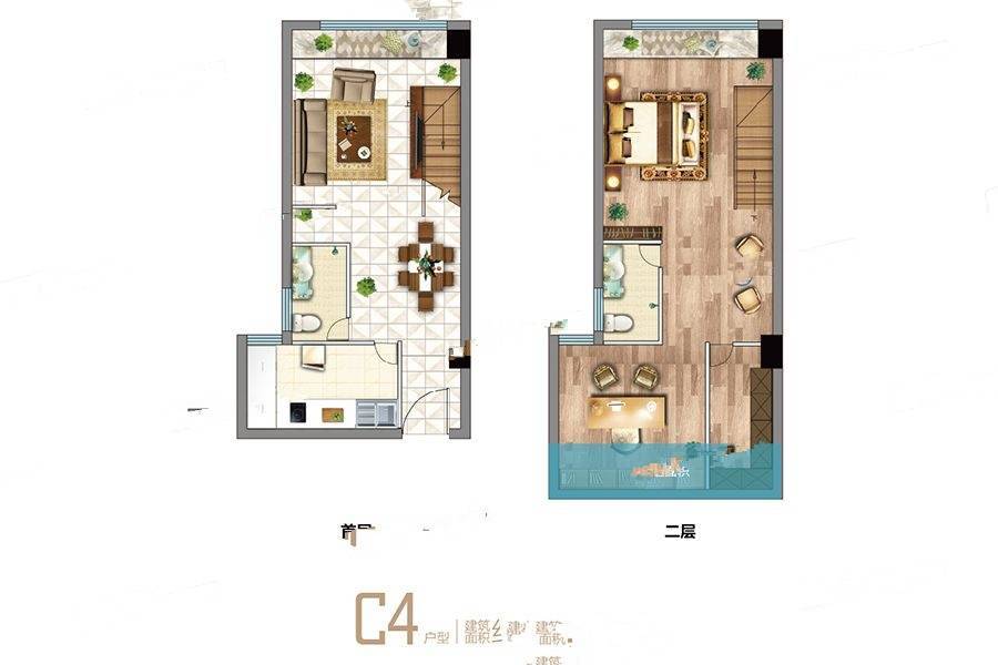 嘉阳科技广场2室2厅2卫52.8㎡户型图