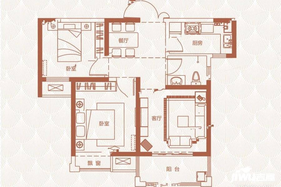 正商启盛华庭2室2厅1卫84㎡户型图