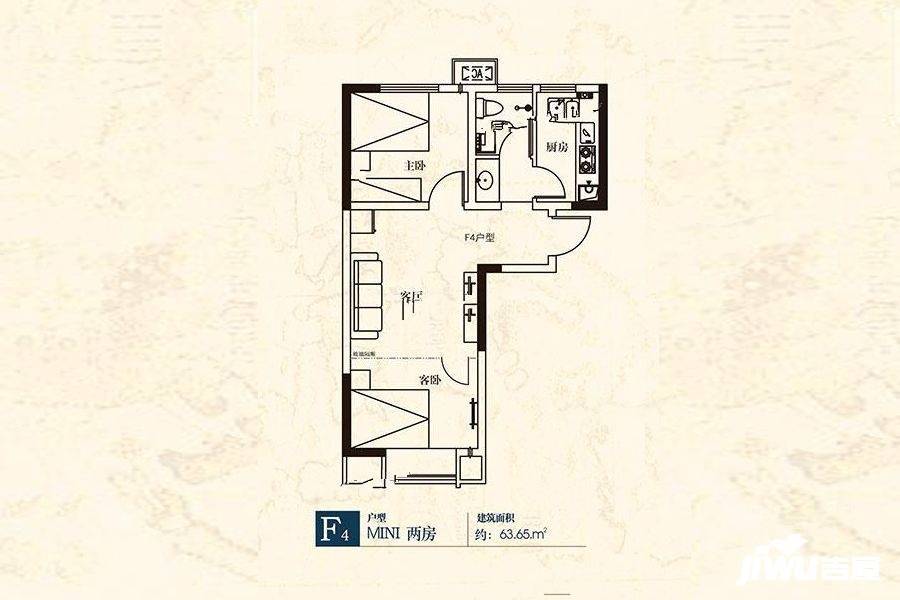 山顶御景园2室1厅1卫63.6㎡户型图