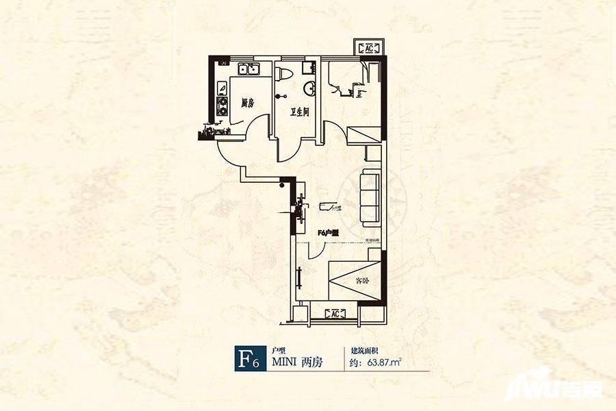 山顶御景园2室1厅1卫63.9㎡户型图