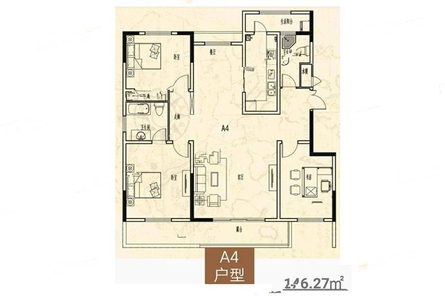 山顶御景园3室2厅2卫146.3㎡户型图