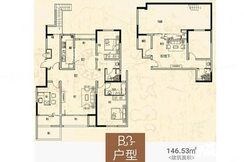 山顶御景园5室3厅3卫146.5㎡户型图