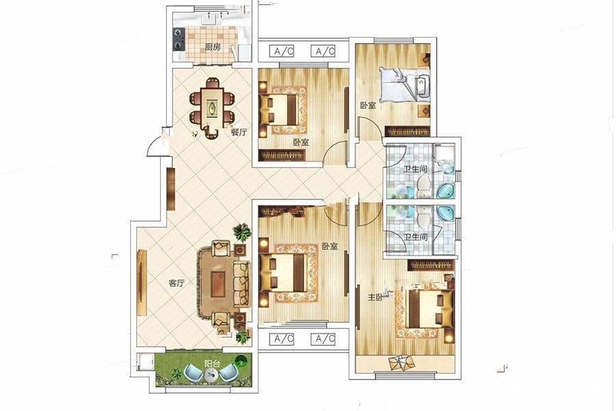 中浩鸿鹄郡4室2厅2卫151.5㎡户型图