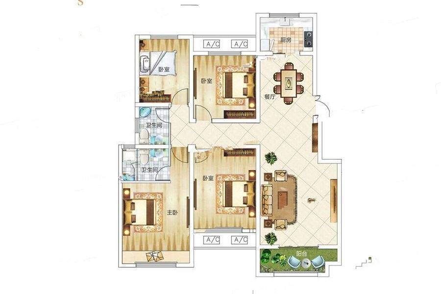 中浩鸿鹄郡4室2厅2卫149.1㎡户型图