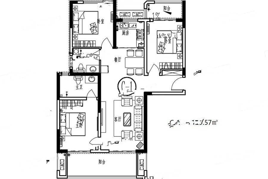 豫发白鹭源春晓3室2厅2卫119.6㎡户型图