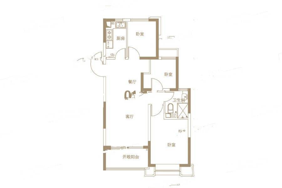 郑开恒大未来城3室2厅1卫101.9㎡户型图