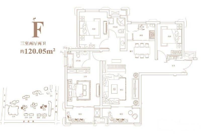 锦艺四季城3室2厅2卫120㎡户型图