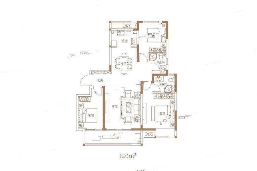 昌建翡翠苑3室2厅2卫120㎡户型图