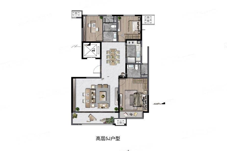 康桥东麓园3室2厅2卫129㎡户型图