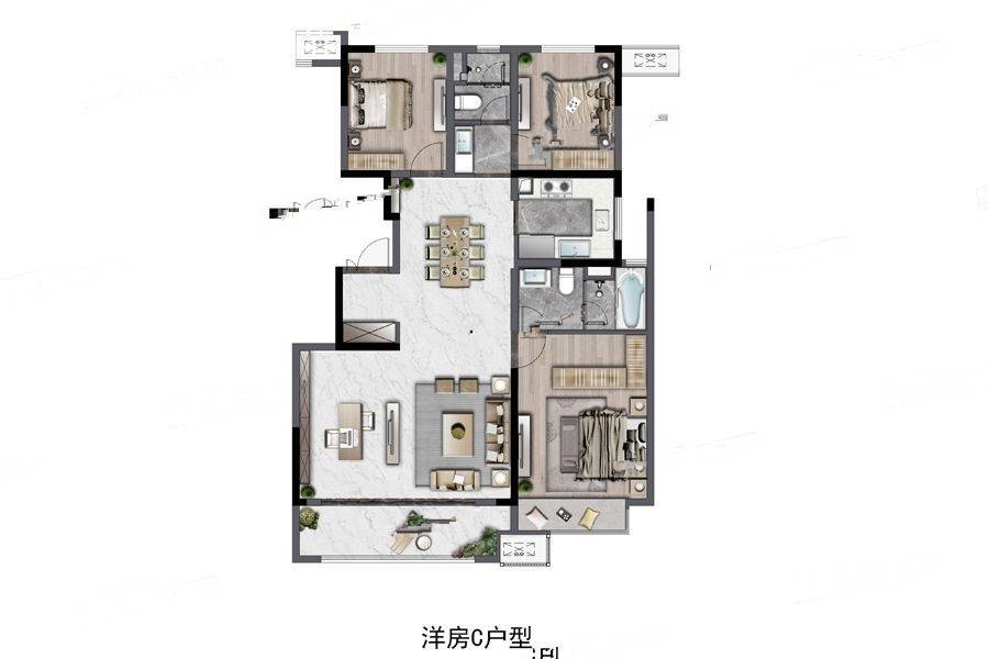 康桥东麓园3室2厅2卫132㎡户型图