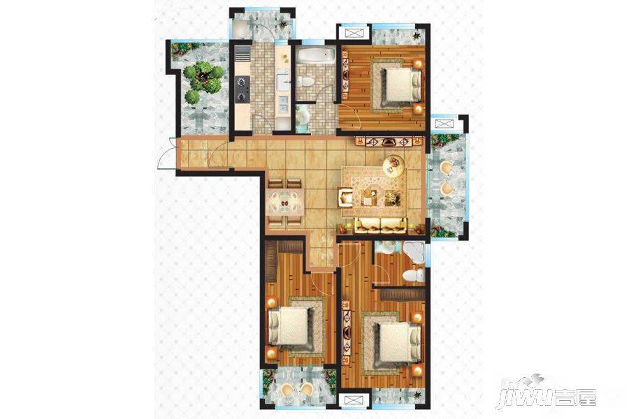 东正MOCO新世界3室2厅2卫124.3㎡户型图