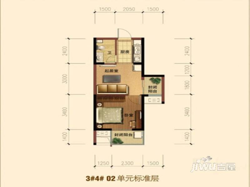 金帝·仁文江语城1室1厅1卫46㎡户型图