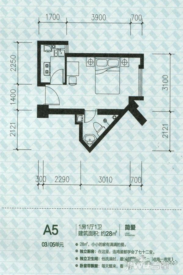 富春城1室1厅1卫28㎡户型图