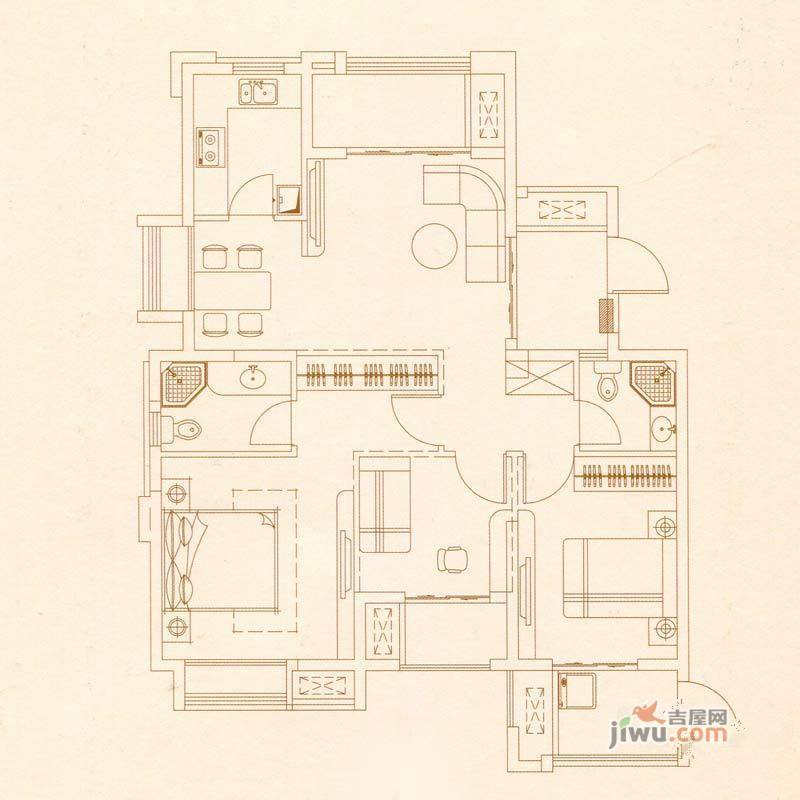 福晟钱隆大第3室2厅2卫105㎡户型图