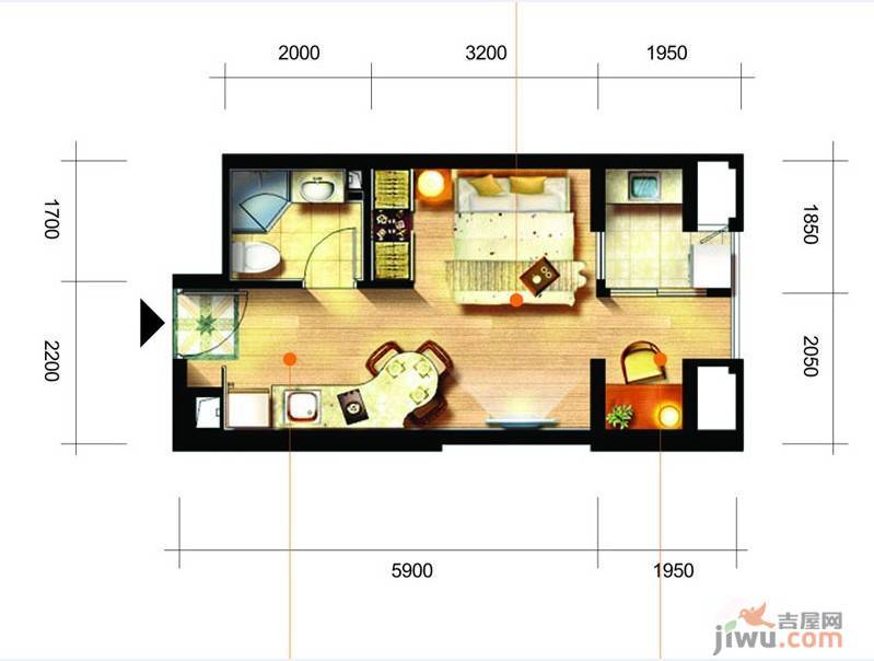 凯隆橙仕公馆1室2厅1卫33㎡户型图