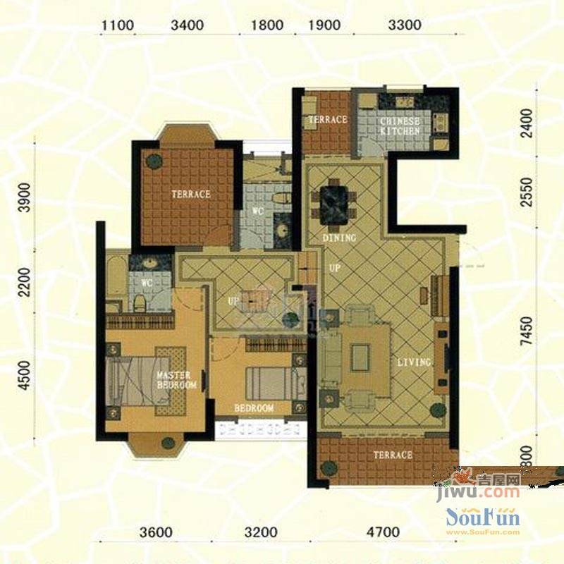 东方名城2室2厅2卫223㎡户型图