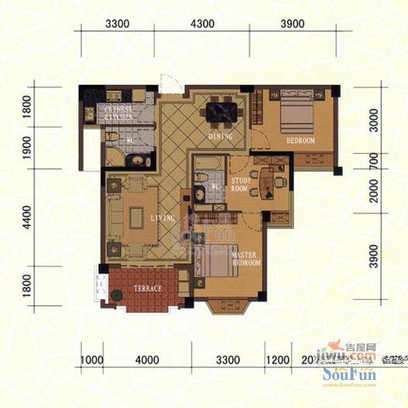 东方名城3室2厅2卫97.1㎡户型图