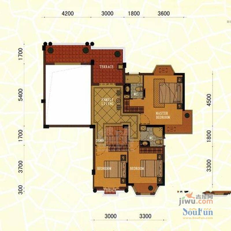 东方名城3室1厅2卫203.5㎡户型图