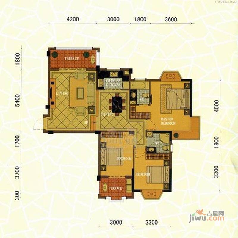 东方名城3室2厅2卫118.9㎡户型图