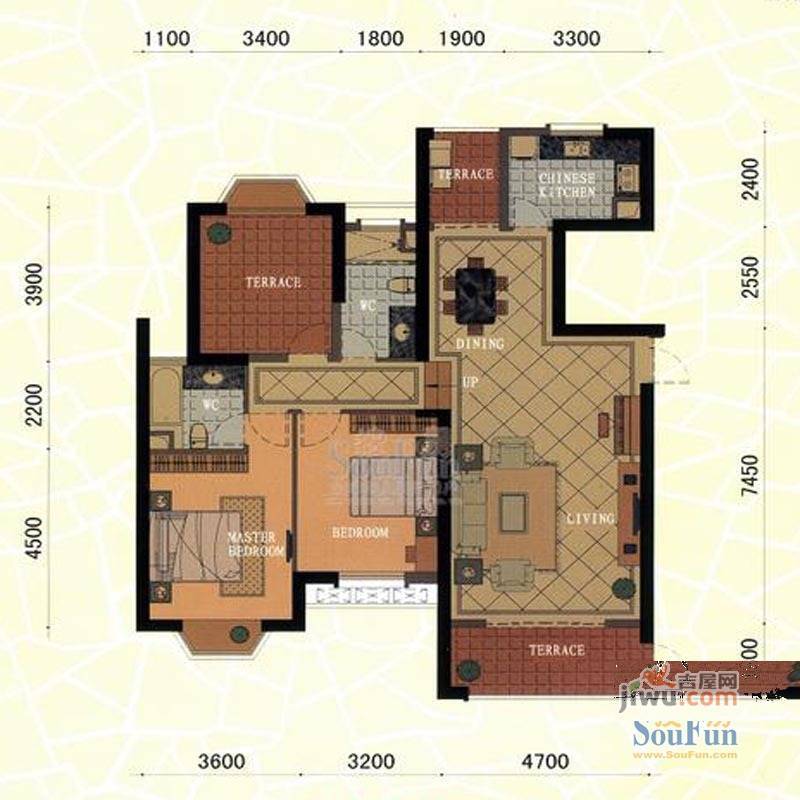 东方名城2室2厅2卫143.1㎡户型图