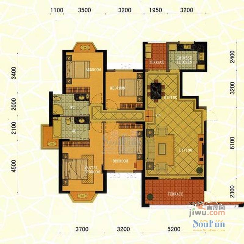 东方名城4室2厅2卫166㎡户型图