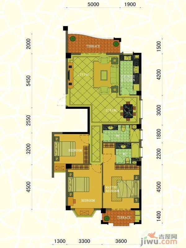 东方名城3室2厅2卫140.4㎡户型图