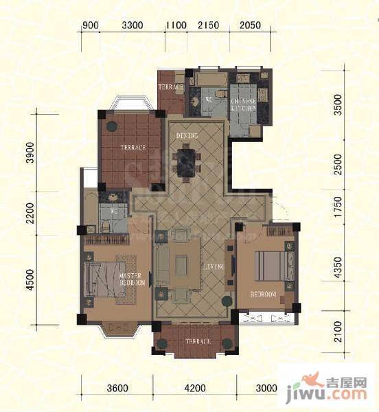 东方名城2室2厅2卫127.9㎡户型图