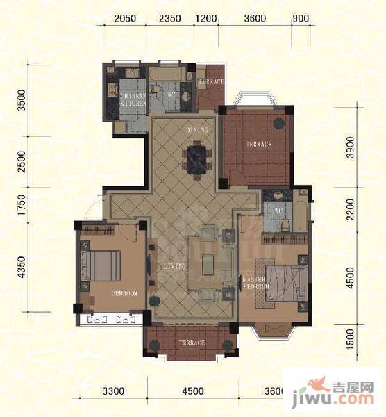 东方名城2室2厅2卫135.8㎡户型图