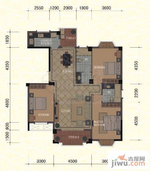 东方名城3室2厅2卫140.9㎡户型图