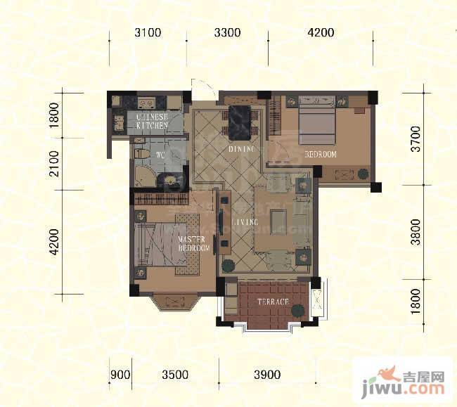 东方名城2室2厅1卫83.3㎡户型图