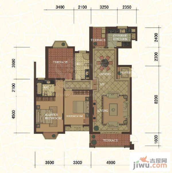 东方名城2室2厅2卫142.7㎡户型图