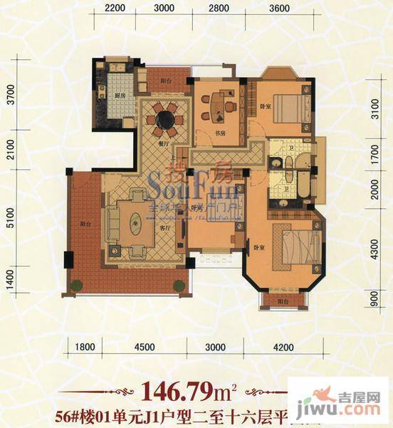 东方名城普通住宅146.8㎡户型图