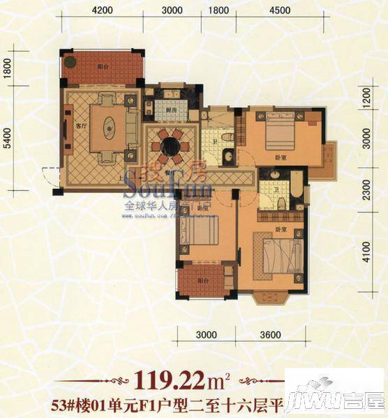 东方名城普通住宅119.2㎡户型图