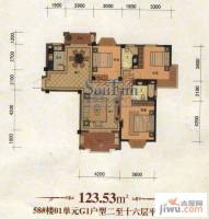 东方名城3室2厅2卫123.5㎡户型图