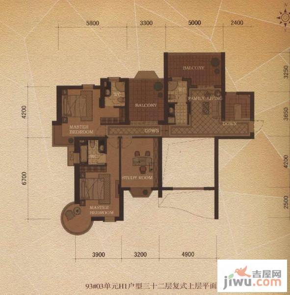 东方名城2室2厅3卫300.4㎡户型图