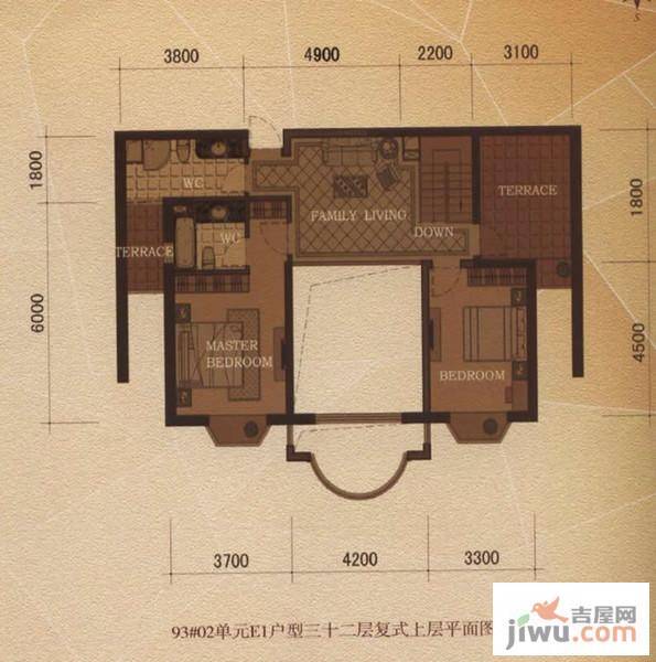 东方名城2室1厅2卫202.1㎡户型图