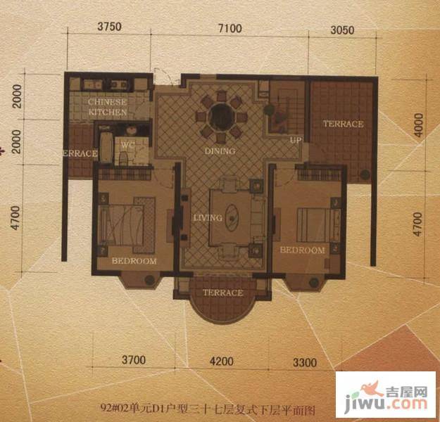 东方名城2室2厅2卫216.3㎡户型图