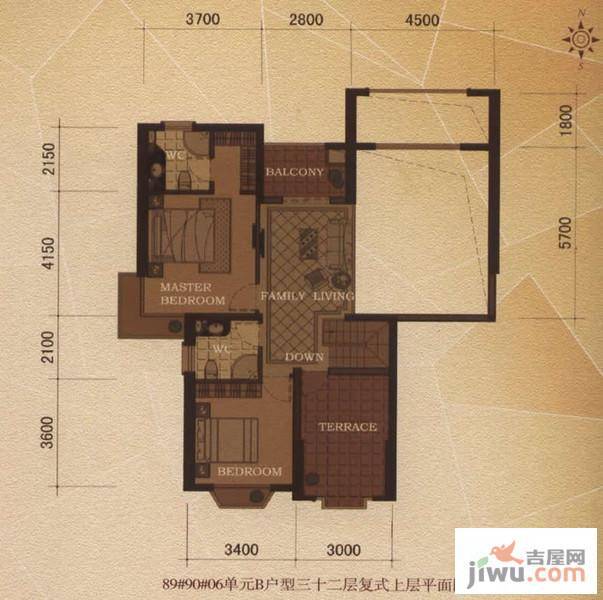 东方名城2室1厅2卫207.3㎡户型图