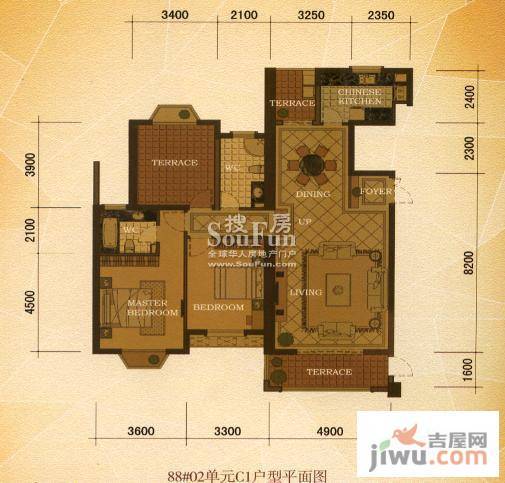 东方名城2室2厅2卫146.4㎡户型图