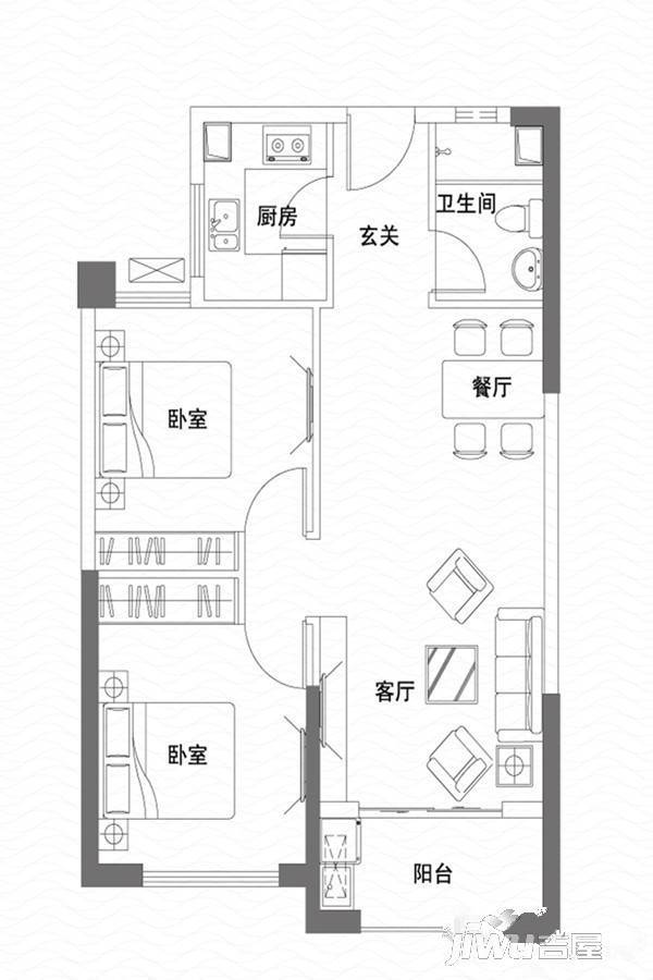 中庚香海湾2室2厅1卫73㎡户型图