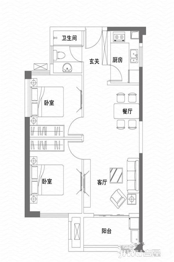 中庚香海湾2室2厅1卫71㎡户型图
