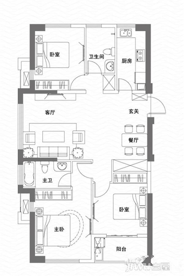 中庚香海湾3室2厅2卫107㎡户型图