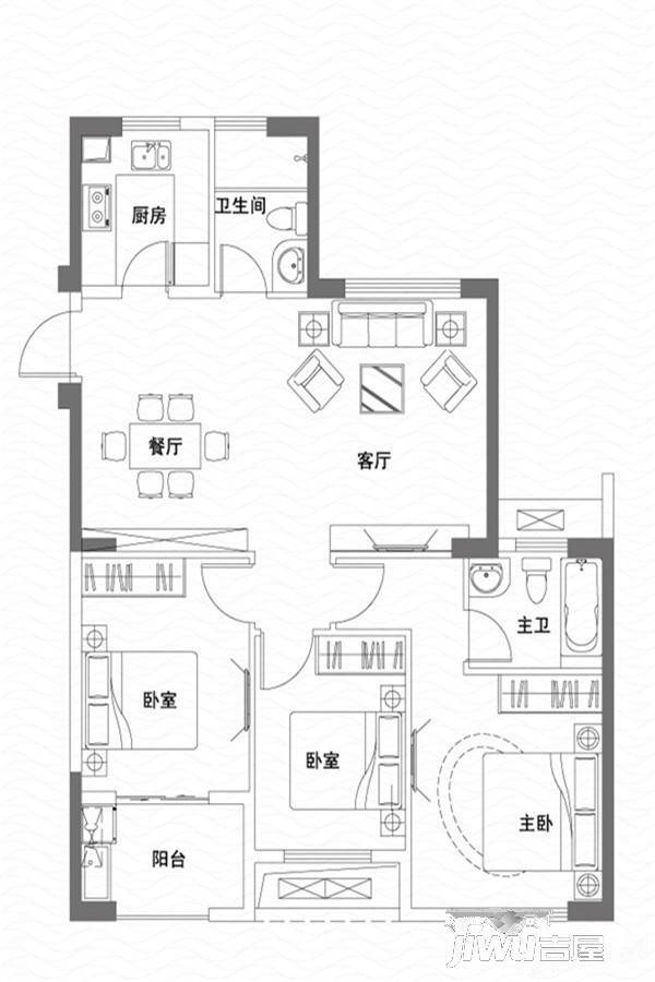 中庚香海湾3室2厅2卫98㎡户型图